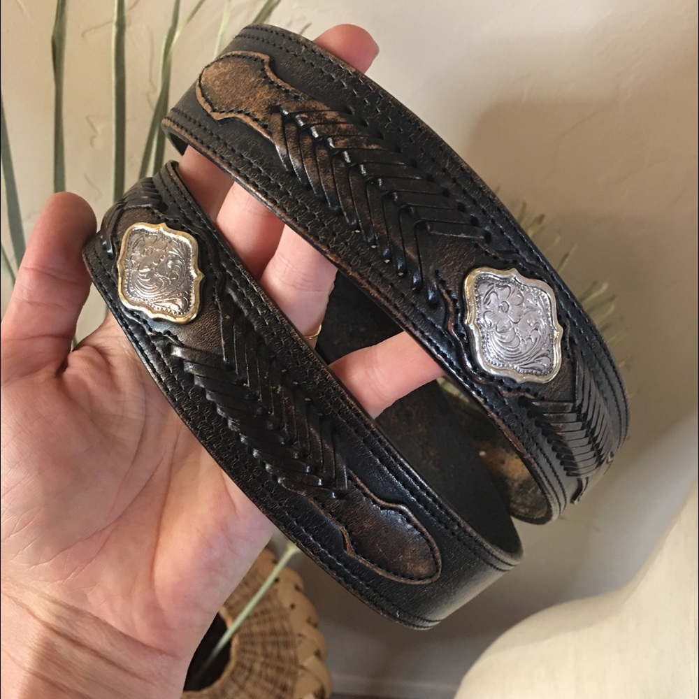 Justin Boots men leather embellished belt made USA